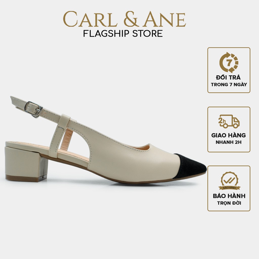 Carl &amp; Ane - Giày cao gót bít mũi kiểu dáng Hàn Quốc phối màu cao 4cm màu kem nhạt - CL020