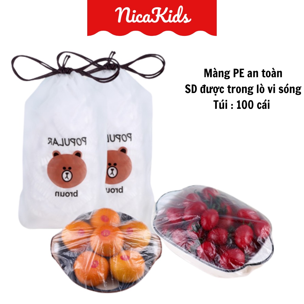 Gói 100c Màng Bọc Thực Phẩm Có Chun Co Dãn Tái Sử Dụng Kèm Túi Gấu