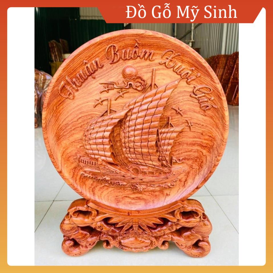 Tranh đĩa gỗ đục phong thuỷ thuyền rồng chữ cá chép để bàn trang trí phòng khách và tủ, Đồ gỗ mỹ nghệ mini