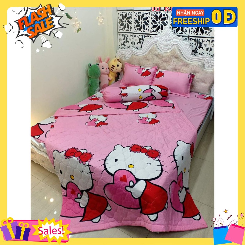 Chăn Hè Trần Bông 3 Lớp 1m8x2m,có sẵn tại kho hcm,mẫu KITTY ÔM TIM