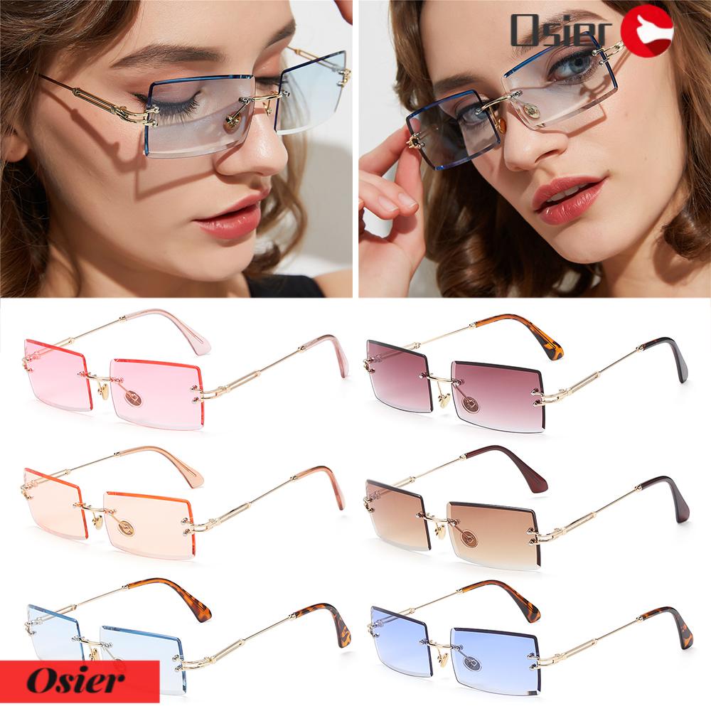 Kính râm hình chữ nhật không vành dành cho nữ cổ điển siêu nhẹ UV400 gọng kim loại