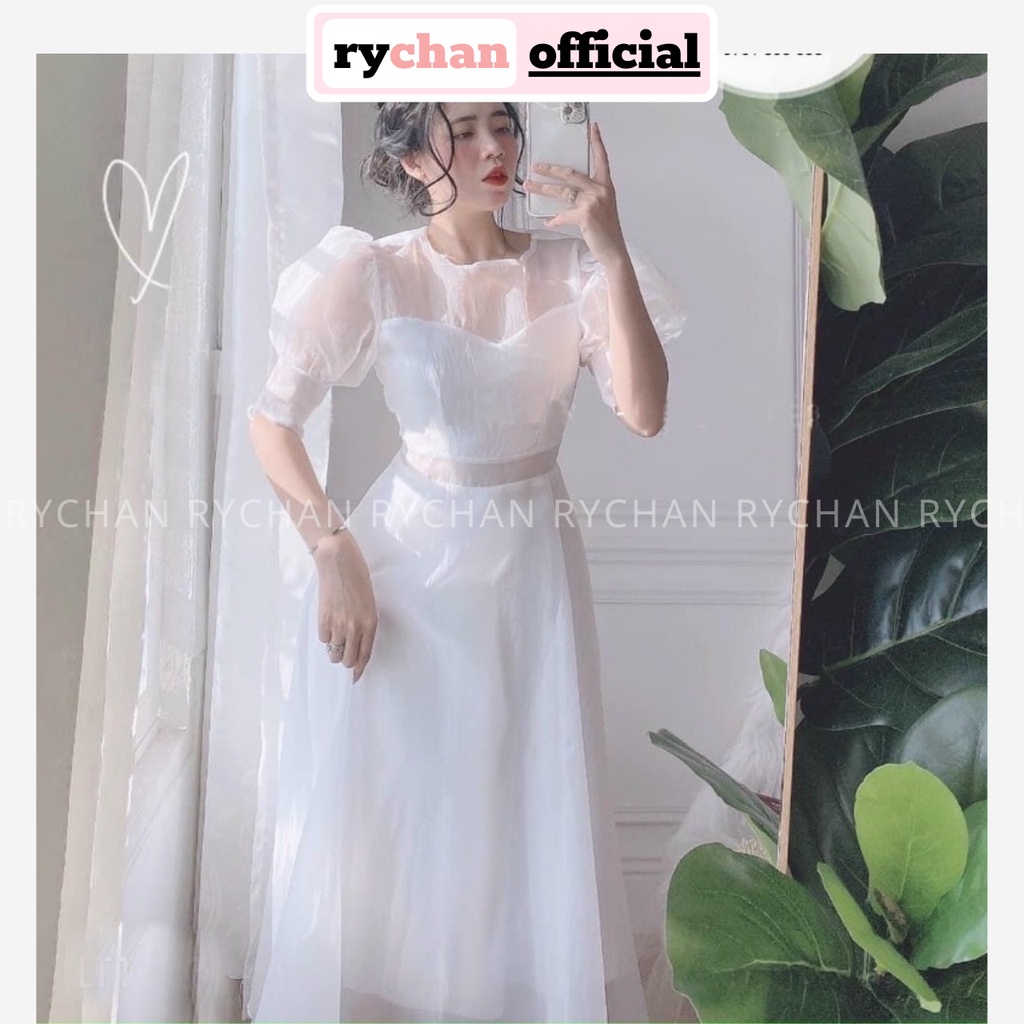 Đầm Nữ Xòe Dự Tiệc Màu Trắng Sang Trọng Tay Bo Phồng 2 Lớp Dày Dặn [ẢNH THẬT CUỐI] - DX9912