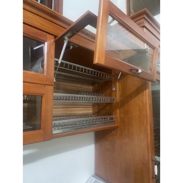 Bộ giá bát đĩa inox lắp tủ bếp 2 tầng kèm khay hứng nước inox chắc chắn bền đẹp