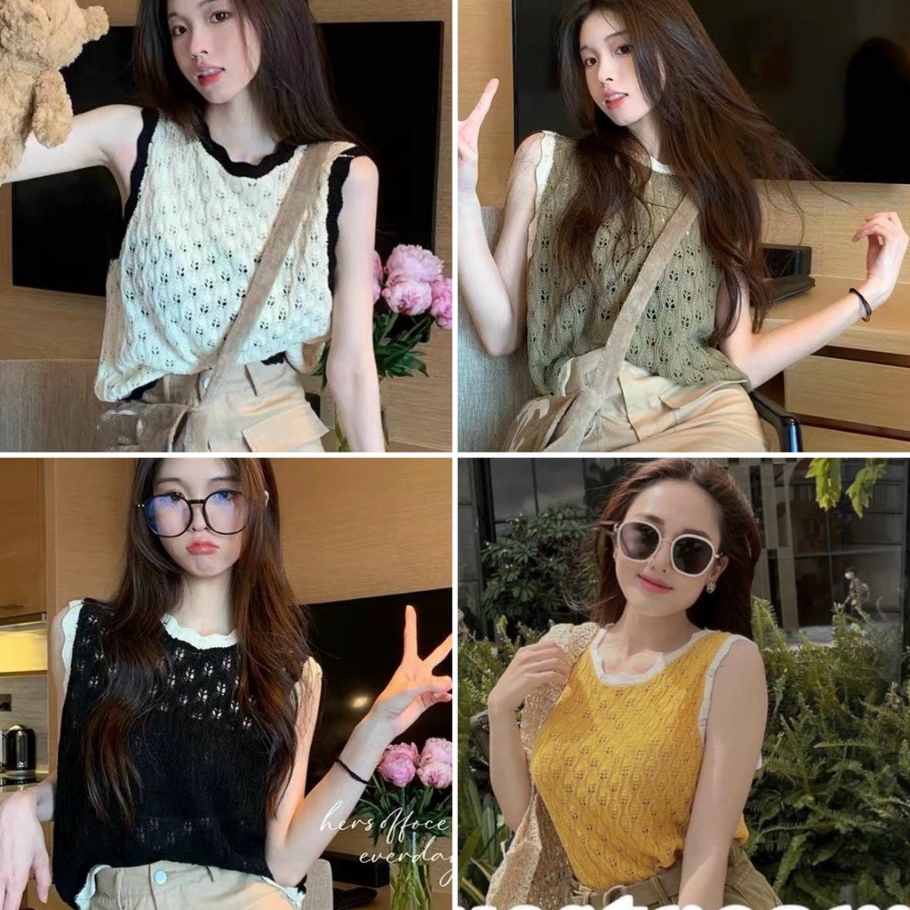 Áo len lưới hoa viền sát nách 4 màu cực xinh