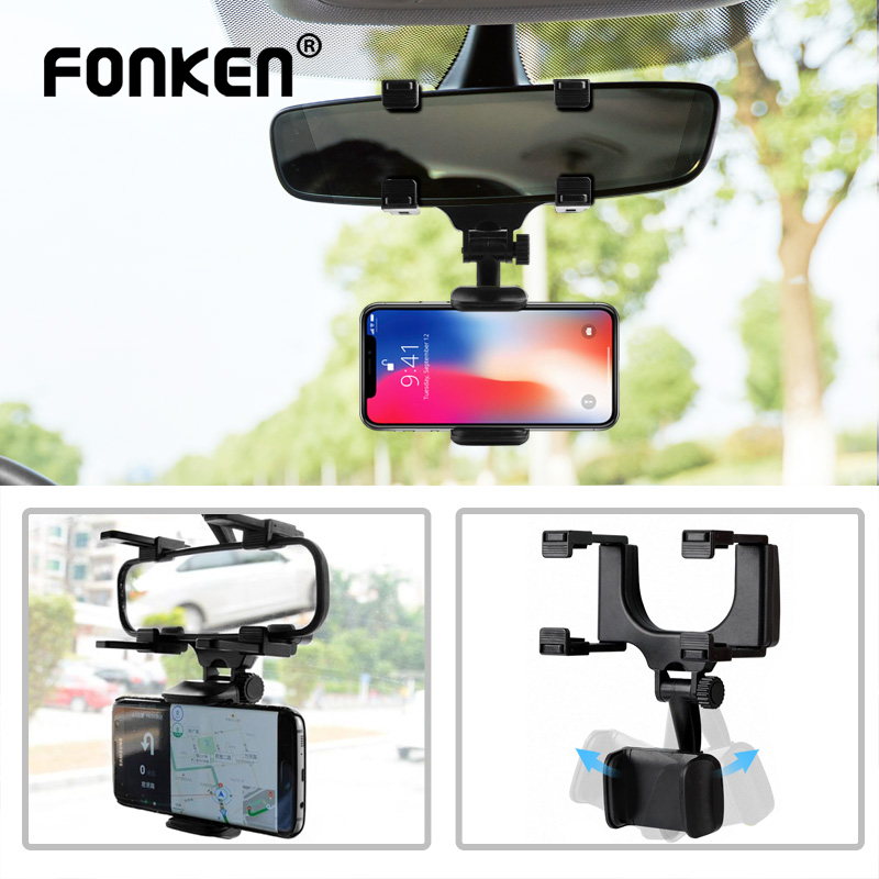 Giá Đỡ FONKEN Kẹp Điện Thoại Thông Minh GPS Xoay Được 360 Độ Gắn Kính Chiếu Hậu Trong Xe Hơi Thông Dụng