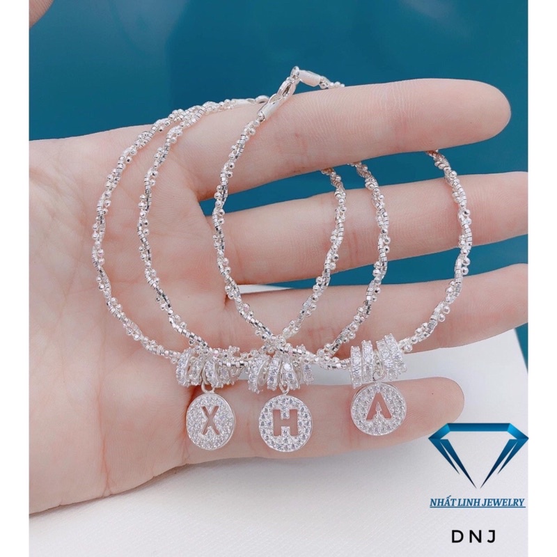 Lắc tay nữ bạc Ý s925, vòng tay xoắn mix thẻ chữ cái đính đá theo tên - Kho sỉ bạc Nhất Linh