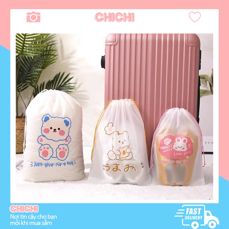 Túi dây rút in hình gấu cute chống nước túi zip đựng mỹ phẩm đồ cá nhân quần áo giầy dép ChiChi TCN11