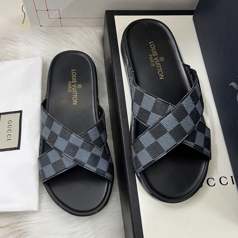 dép nam quai chéo ô vuông xanh kèm video thật