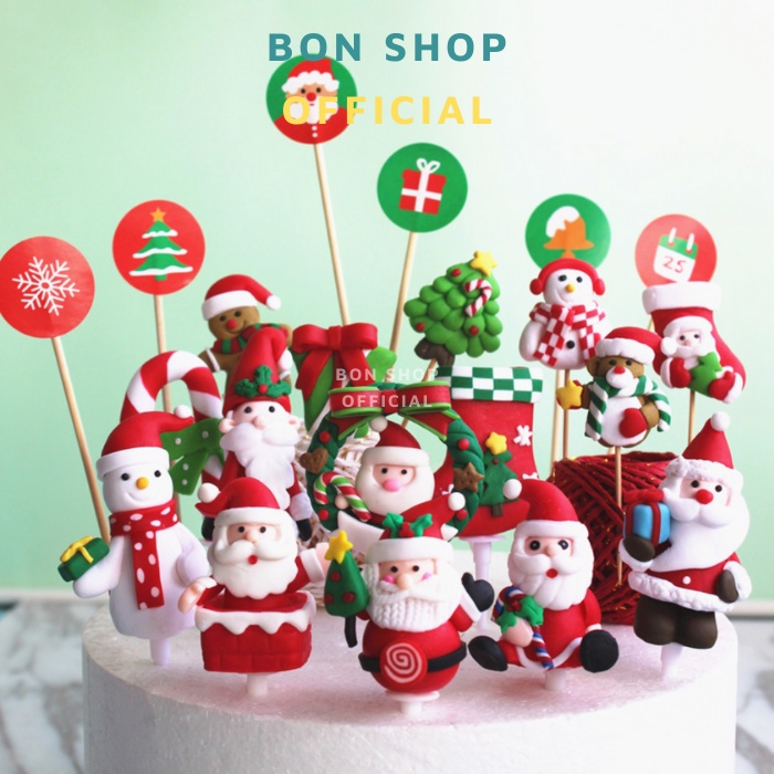 Topper Mô Hình trang trí Bánh Kem Noel Cao Cấp chủ đề Giáng Sinh Sống Động