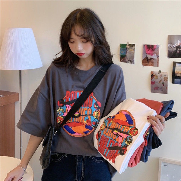 Áo Thun COZOK Tay Ngắn Dáng Rộng In Hình Trẻ Trung Phong Cách Hàn Quốc