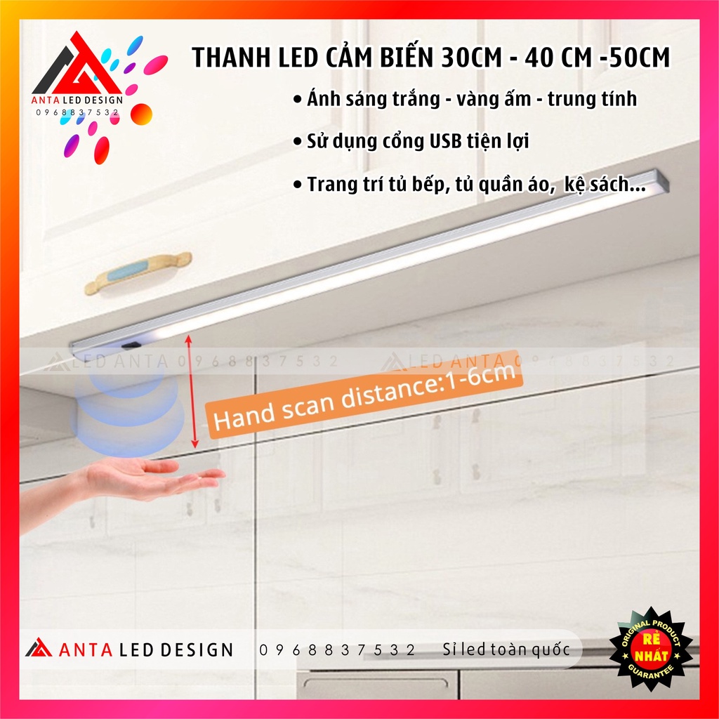 Đèn led cảm biến vẫy tay gắn tường/ tủ kệ/ phòng bếp/ phòng học 30cm, 40cm, 50cm