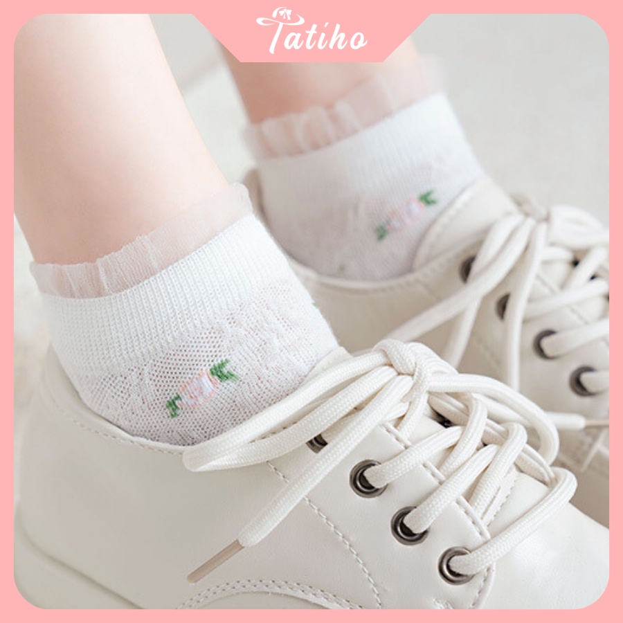 Vớ Tất Nữ Cổ Ngắn Ren Chất Cotton Dày Mềm Mịn Phối Họa Tiết Hoa Phong Cách Cute Thời Trang Hàn Quốc - Mã TV025
