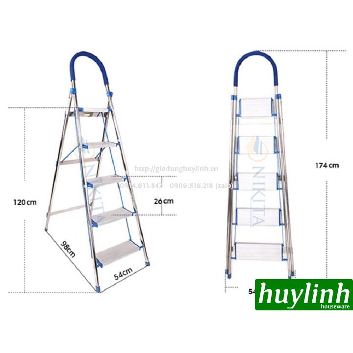 Thang nhôm ghế bản lớn Nikita NKT-DL05 - 5 bậc - 120cm