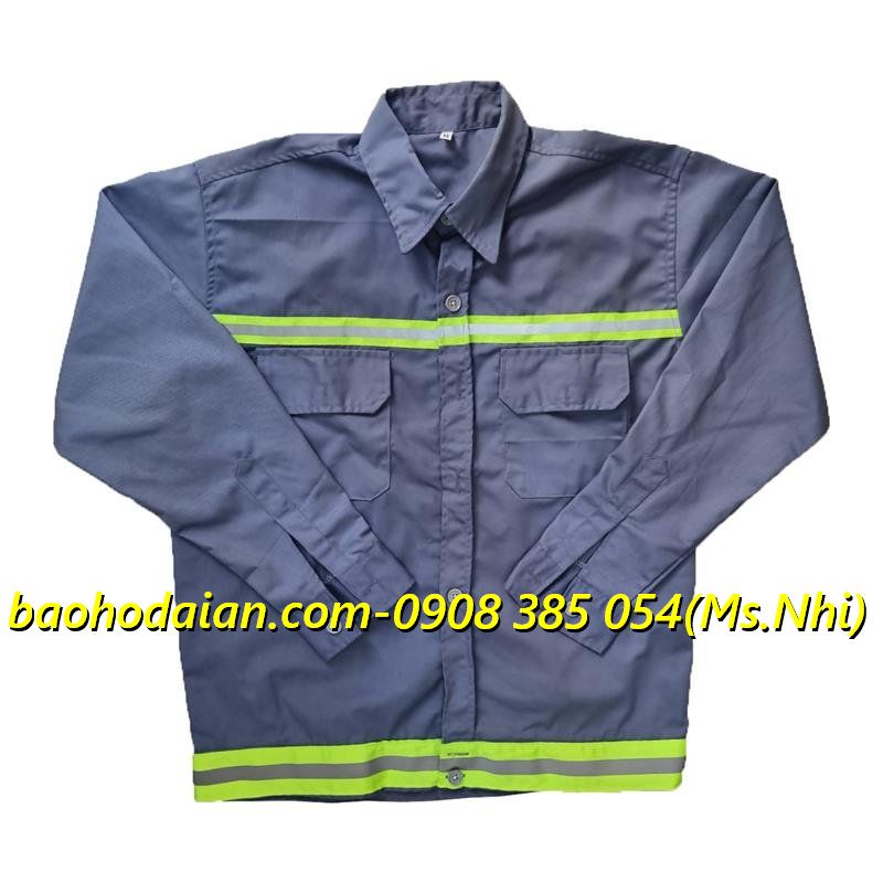 Áo bảo hộ vải kaki 65/35 màu xám môn phối phản quang