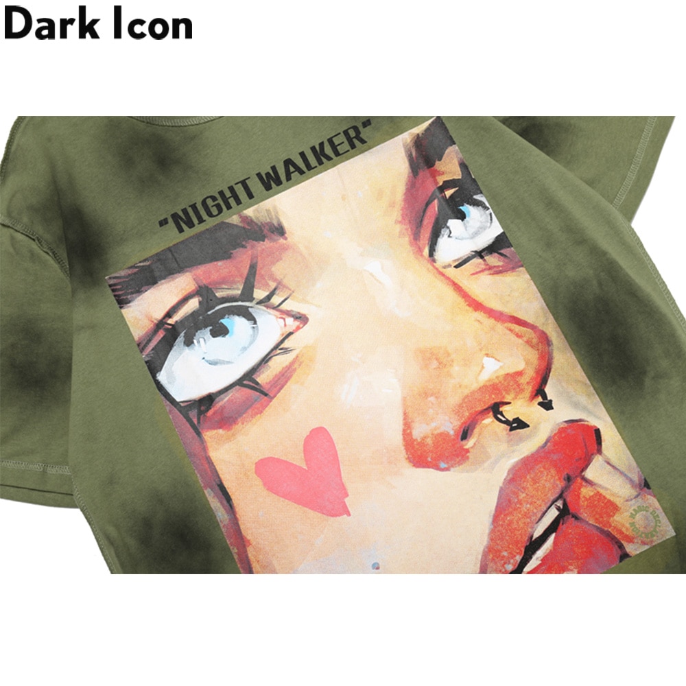 Dark Icon Tie Dyeing Printed Hip Hop T-shirt 2021 Summer Streetwear Men's Tshirts Cotton Tee 3 Colors