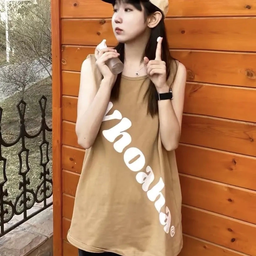 Jiashucheng Áo Thun Sát Nách Dáng Rộng Phong Cách Retro Âu Mỹ Cá Tính Cho Nữ