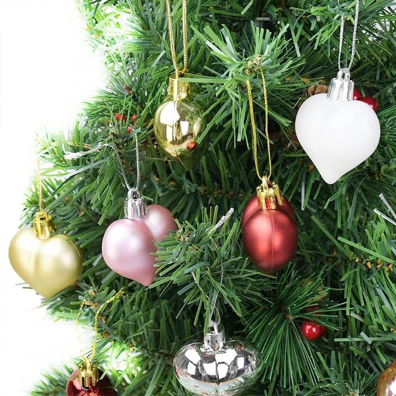 Hộp 12 Trái Tim Lấp Lánh Trang Trí Cây Thông Giáng Sinh / Năm Mới