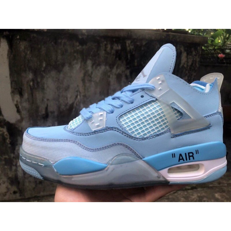 -Thể tao nam nữ sneaker[FREE SHIP]Giày jocdan 4 off white xanh dương ,full Bill full box