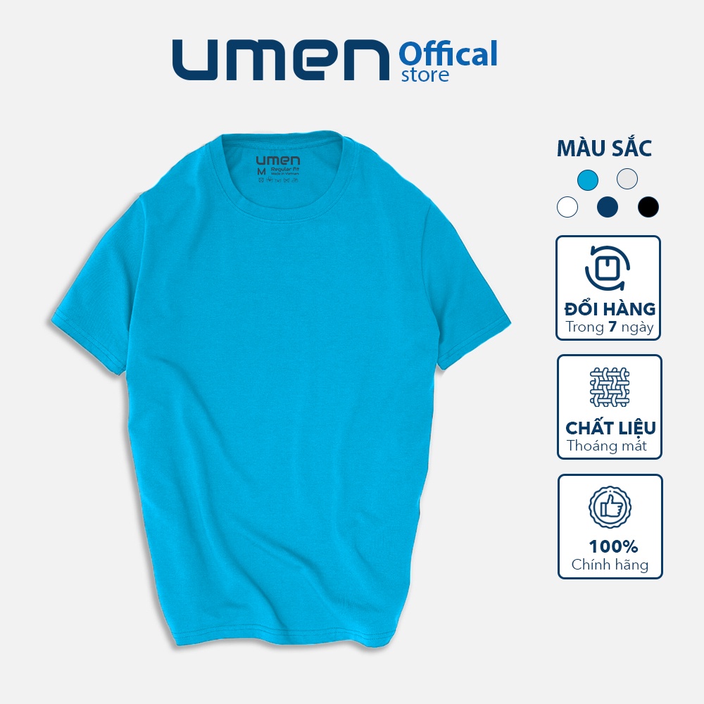 Áo thun basic nam màu xanh biển cổ tròn tay ngắn UMEN vải cotton co giãn, thoáng mát