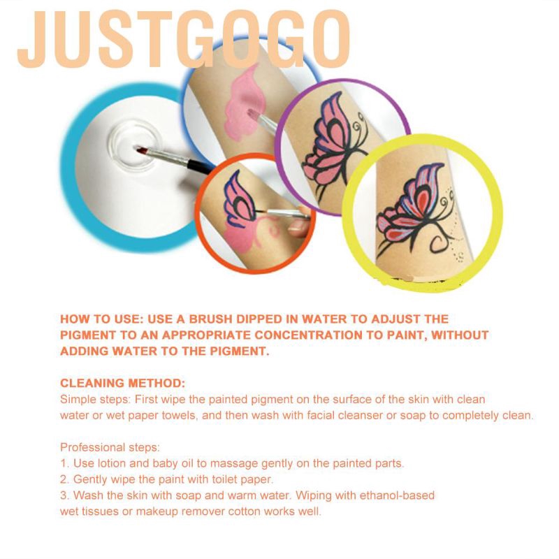 💕Ready stock💕Justgogo 12 Colors Body Face Paint Water-Based Halloween Party Ball Game Fan DIY Fancy Makeup Pigment