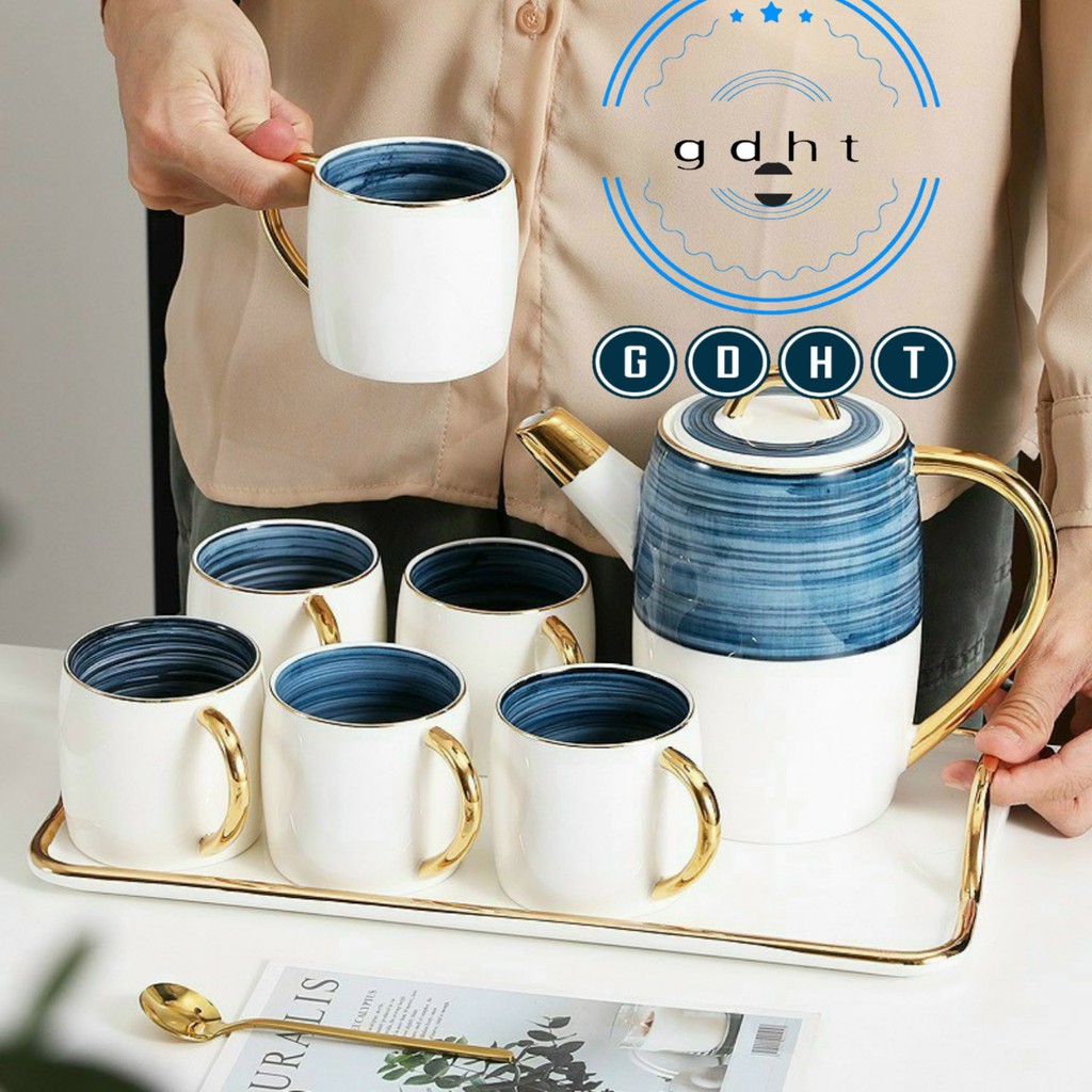 BỘ BÌNH CỐC PHA TRÀ CÀ PHÊ KÈM KHAY VÂN XANH