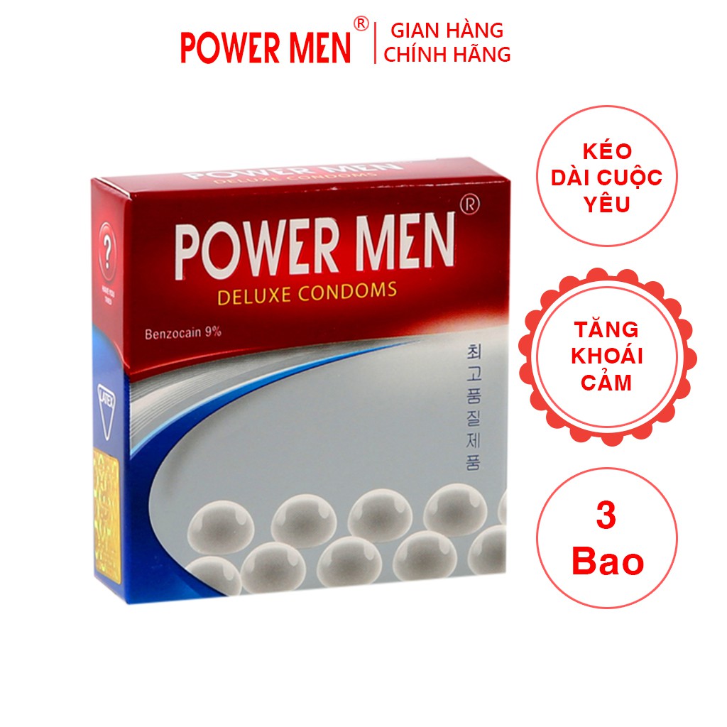 Bao cao su gân gai Powermen Longer Plus New Hộp 3 bcs (LON3)