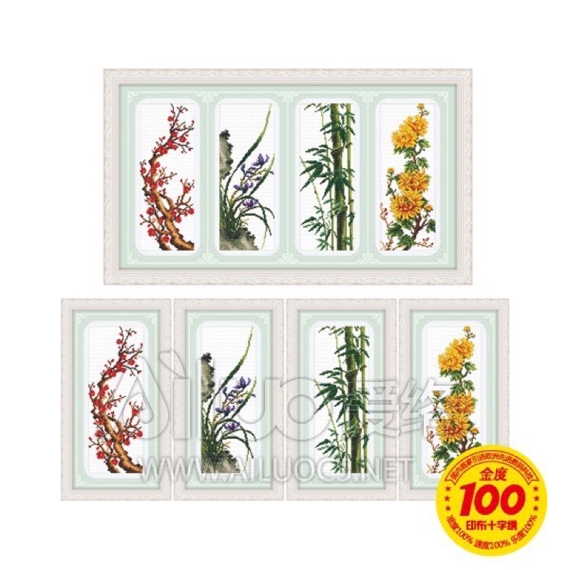 Tranh thêu chữ thập Tứ Quý Đào Lan Cúc Trúc 21698 kt 74x42 cm