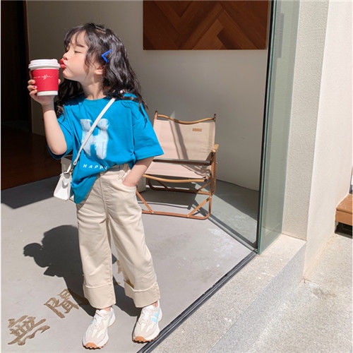 Áo Thun Cotton Tay Ngắn Cổ Tròn Thoải Mái Phong Cách Hàn Quốc Cho Bé Gái