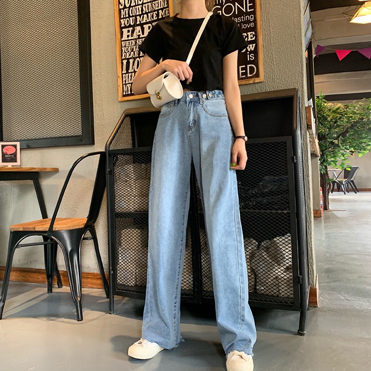 Quần jean lưng cao ống rộng phong cách Hàn Quốc thời trang cá tính