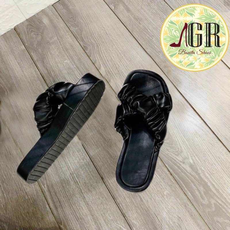 (CÓ SẴN)Dép xuồng quai chéo X nhún da mềm cao 2,5 cm