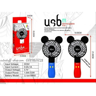 Quạt sạc pin mini cầm tay mickey