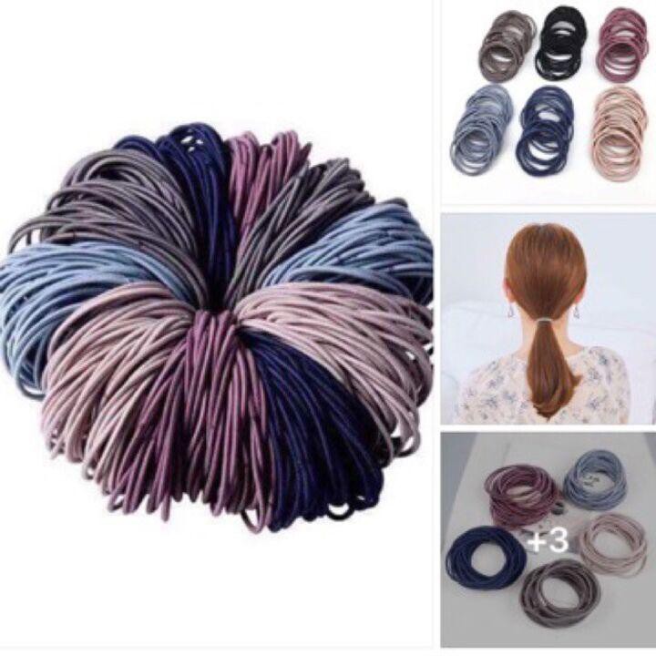 Set 100 Dây Chun Buộc Tóc Hàn Quốc Xinh Xắn Kèm Túi Đựng Tiện Dụng