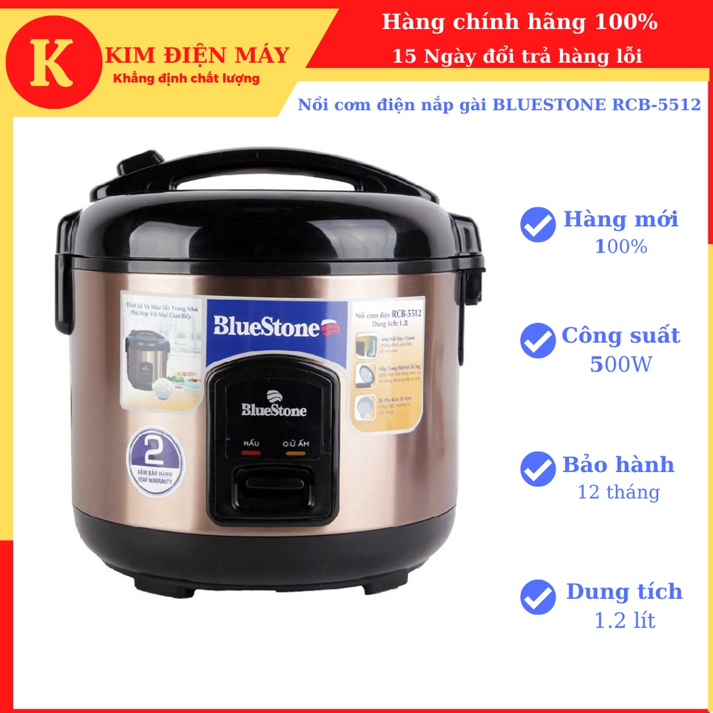 Nồi cơm điện nắp gài BLUESTONE RCB-5512 1.2 lít 500W- bảo hành 24 tháng toàn quốc