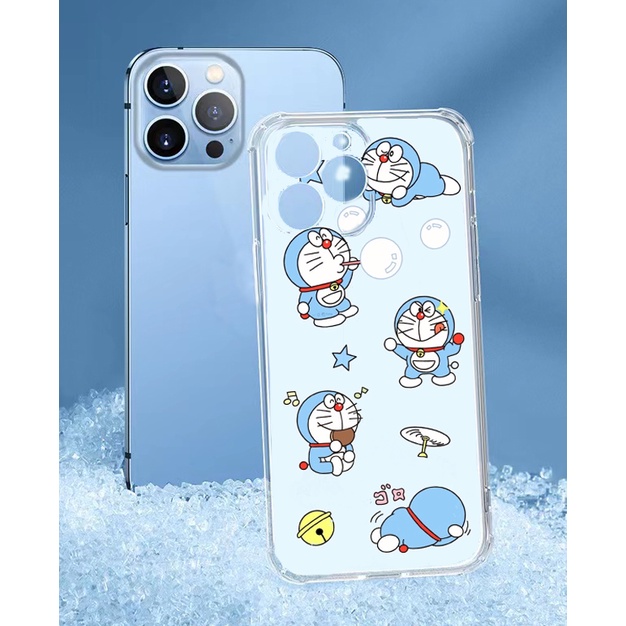 Ốp Điện Thoại Trong Suốt Dày Dặn Chống Sốc Hình Doraemon Kèm Dây Đeo