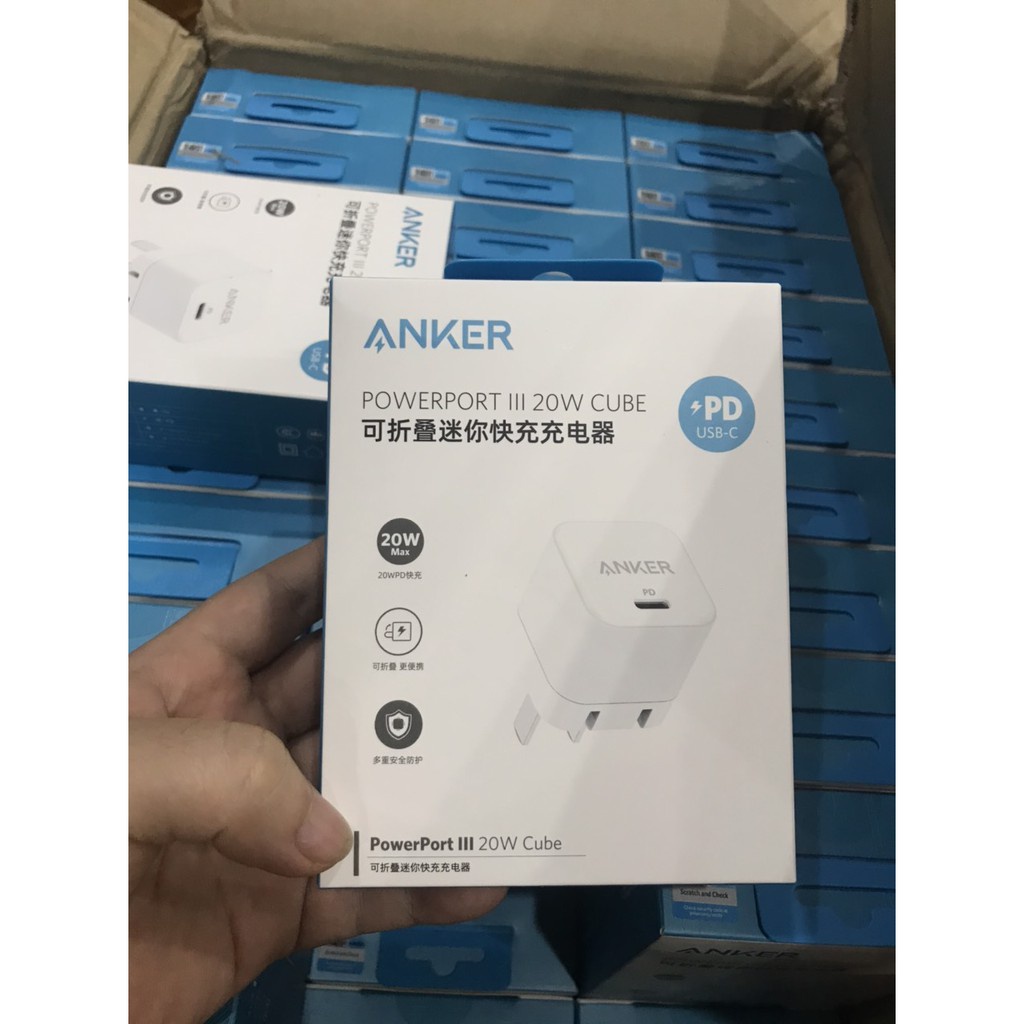 Củ Sạc Nhanh Anker Chân gập, nhỏ gọn PowerPort 3 PD Cube 20W - A2149 - Bảo Hành 12 tháng