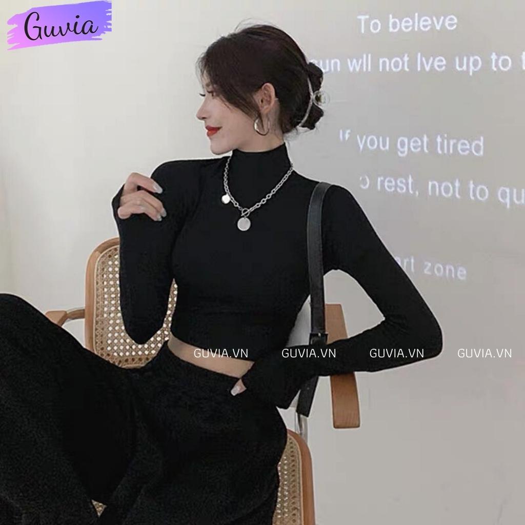Áo Croptop Tay Dài CỔ LỌ Nữ GUVIA Ôm Body Chất Tốt, Áo Thun gân kiểu nữ crt dài tay mặc đẹp GUVIA