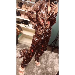 Bộ Pijama lụa LV nâu Quảng Châu