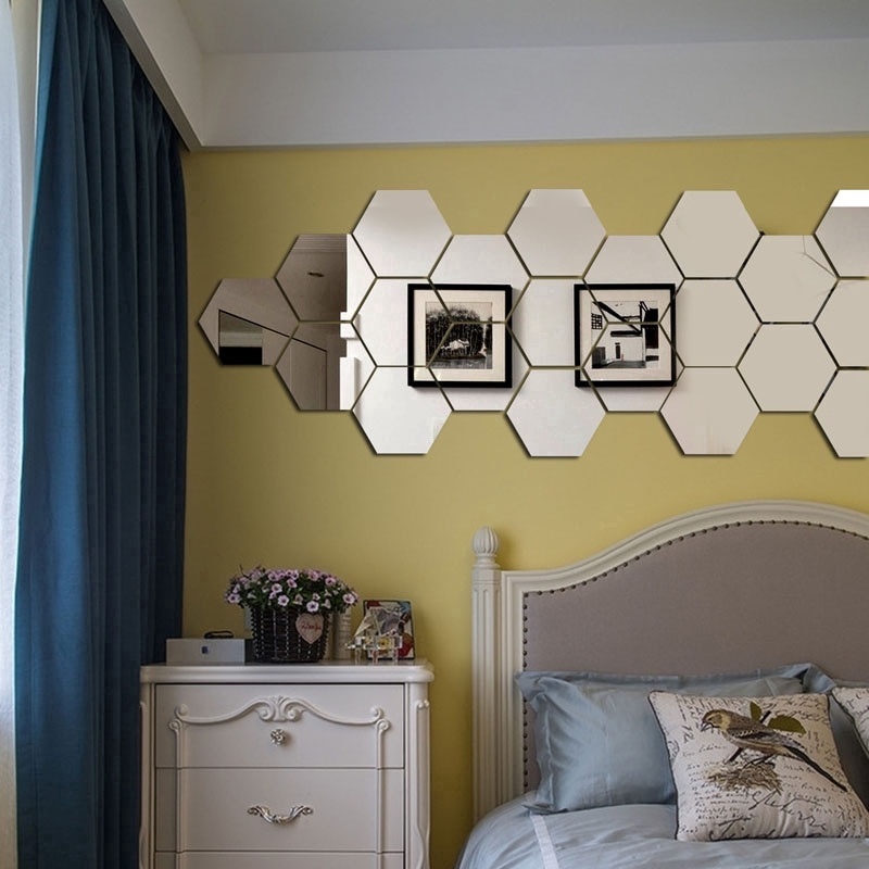 Bộ 12 Miếng Dán Tường Hình Lục Giác Tráng Gương 3D Trang Trí Nhà Cửa DIY