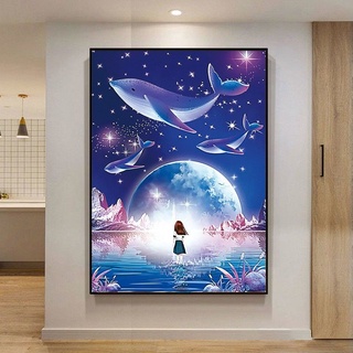 [ Ảnh thật ] Tranh thêu chữ thập cá heo bay thêu kín RW0585 59*77cm