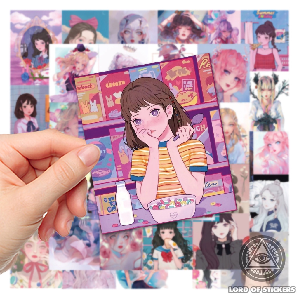 Set 50 Miếng Dán Sticker Cute Họa Tiết Hoạt Hình Dễ Thương Chống Thấm Nước Trang Trí Mũ Bảo Hiểm, Laptop, Ván Trượt, Sổ