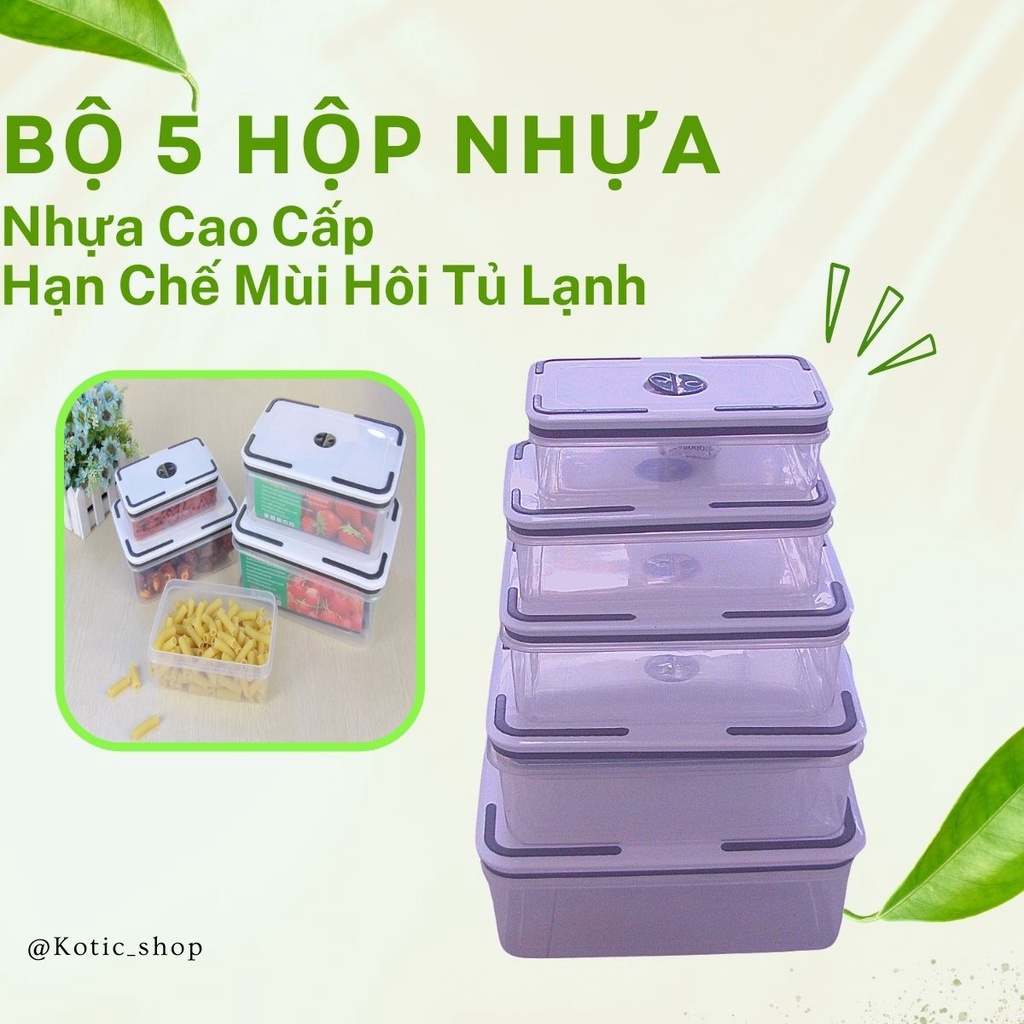 Hộp Nhựa Đựng Thực Phẩm An Toàn Cho Sức Khỏe Dùng Để Bảo Quản Thức Ăn Tủ Lạnh Chống Hôi Bộ 5 Món Chất Lượng Cao Kotic
