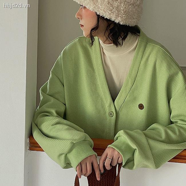 Áo khoác cardigan cổ V dáng rộng tay dài cài nút/ Áo lót trong phong cách xuân thu cho nữ