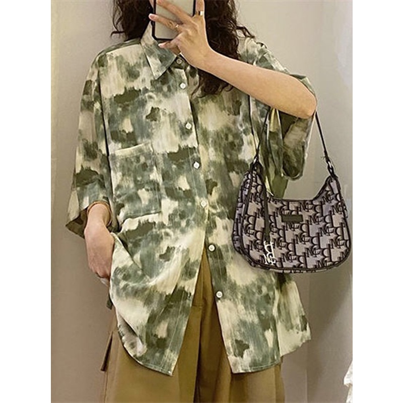 Áo Sơ Mi Tay Ngắn Họa Tiết Màu Loang Thời Trang Sành Điệu Cho Nữ