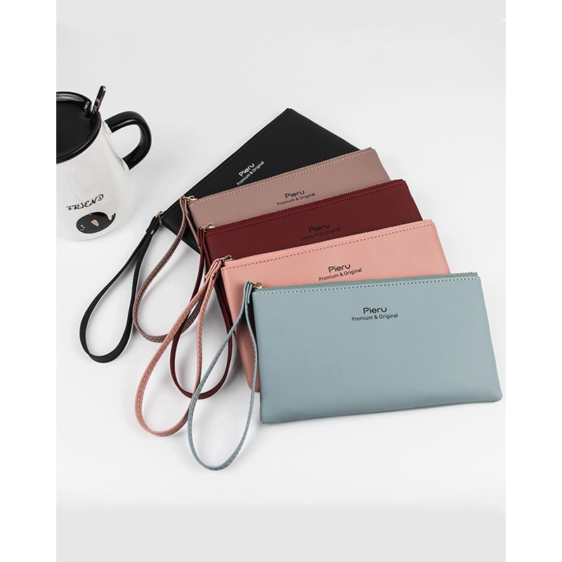 Phụ nữ Ví dây kéo Clutch Da PU Màu rắn Ví dài