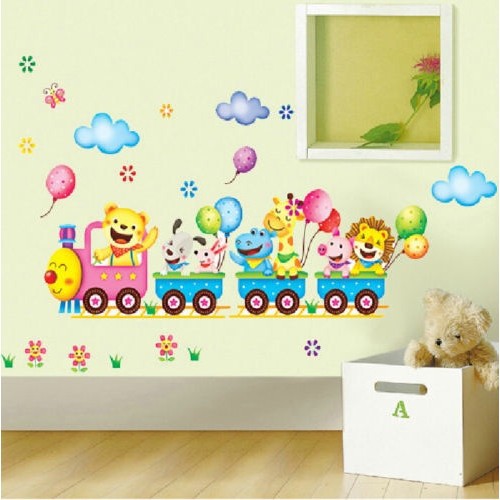 ღ♛ღAnimals Train Wall Stickers Decor Baby Room Fun Decor Removable Vinyl UK