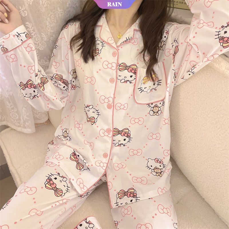 SANRIO Bộ Đồ Ngủ Pijama Tay Dài Mềm Mại In Họa Tiết Hoạt Hình Dễ Thương Thời Trang Xuân Thu Cho Nữ