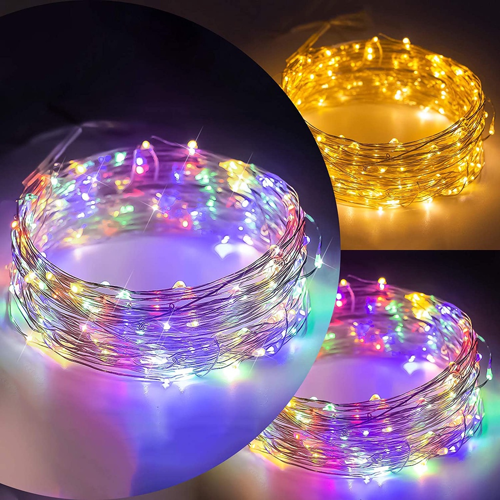 Chọn Màu-Tặng Pin -Đèn Led 2 mét 20 Bóng Đèn Đom Đóm Fairy Light Trang Trí Decor Quấn Cây Sân Vườn Noel Lễ Tết