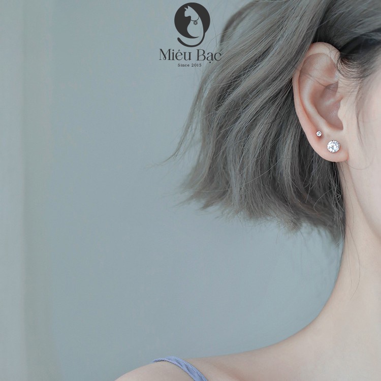 Bông Tai Bạc Nữ MIÊU BẠC Mặt 3 mm đến 6 mm phong cách thời trang Ulzzang Unisex phụ kiện trang sức nữ B000145