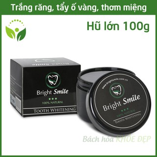 Bột tẩy trắng răng than tre Bright Smile tẩy sạch các vết ố vàng, thơm miệng - Hũ lớn 100g