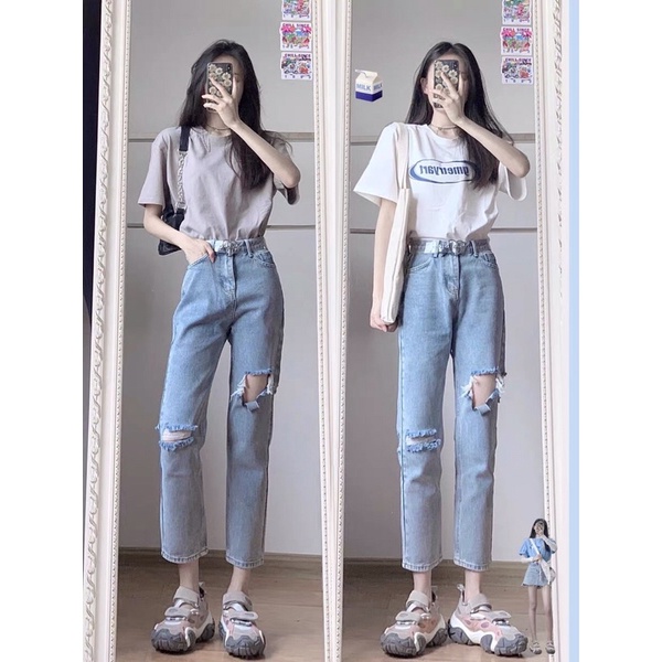 Quần baggy Jean rách ô phong cách Hàn Quốc chuẩn form. | BigBuy360 - bigbuy360.vn